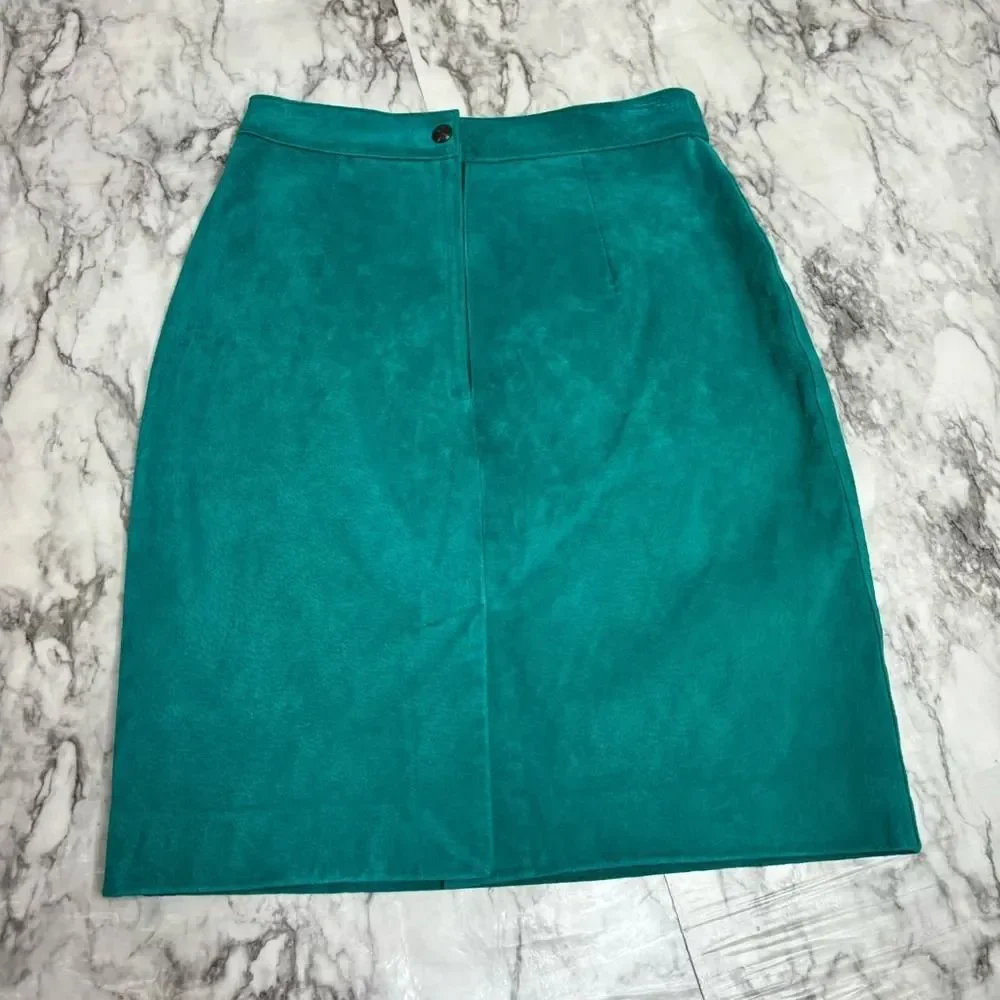 The Limited Y2K 90s 100% leather pencil skirt blue green retro size 6 vintage